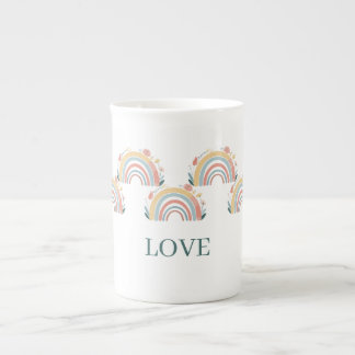 Bloemige Boho Regenboog Bone China Mok