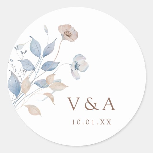 Bloemige Boho Trouwsticker Ronde Sticker (Voorkant)