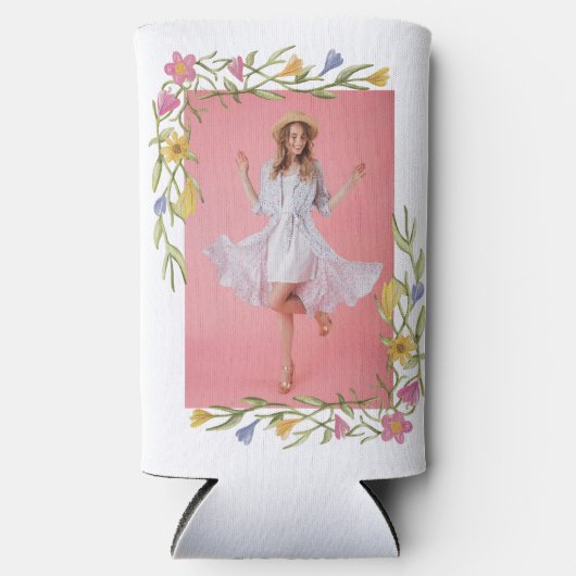 Bloemige Boho Universiteit Afstudeerfeest Seltzer Blikjeskoeler (Voorkant)