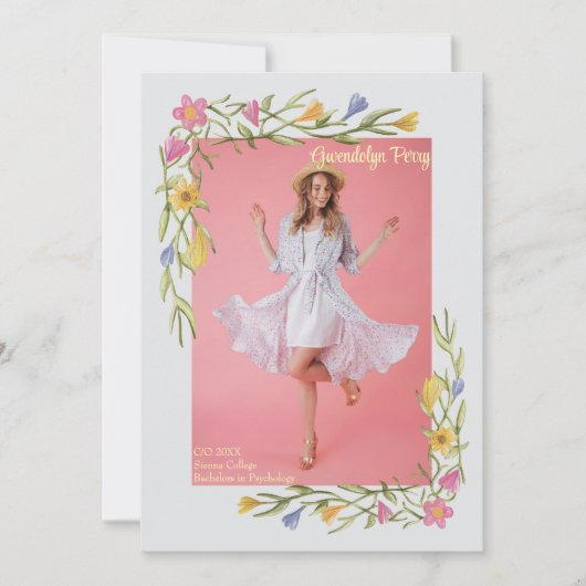 Bloemige Boho Universiteit Afstudeerfeest Uitnodig Save The Date (Voorkant)