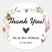 Bloemige Boho Wilde Bloem Bruiloft Dank Je Ronde Sticker (Voorkant)