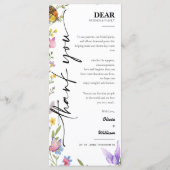 Bloemige Boho Wilde Bloem Bruiloftsmenu Bedankkaar Menu (Achterkant)