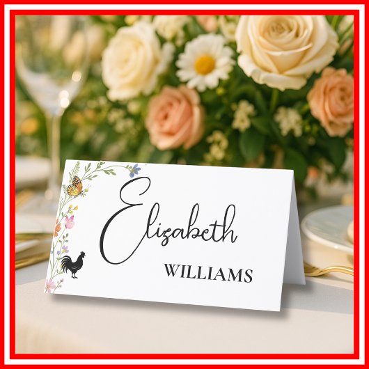Bloemige Boho Wilde Bloemen Kip Menu Naamkaart