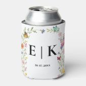 Bloemige Boho Wilde Bloemen Vlinder Bruiloft Blikjeskoeler (Blikje Voorkant)