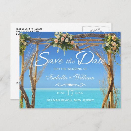 Bloemige Boho Zomer Strand Bruiloft Bewaar de Datu Aankondigingskaart (Voorkant / Achterkant)