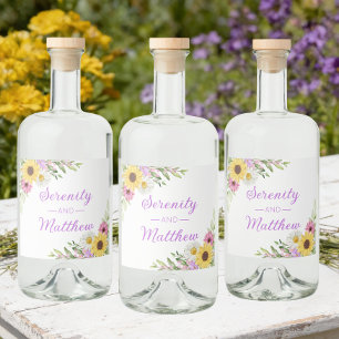 Bloemige Boho Zonnebloem Bruidsdouche Daisy Likeurfles Etiket