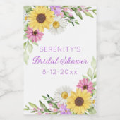 Bloemige Boho Zonnebloem Bruidsdouche Wijn Etiket (Enkel label)