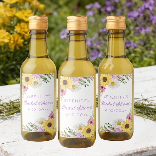 Bloemige Boho Zonnebloem Bruidsdouche Wijn Etiket