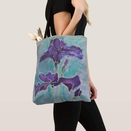 Bloemige boodschappentas met baardiris tote bag (Dichtbij)