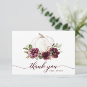 Bloemige bordeauxkleurige pompoen herfst dankkaart bedankkaart (Staand voorkant)