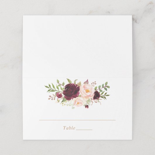 Bloemige bordeauxroze groene elegante plaatskaart plaatskaartje (Buitenkant ongevouwen)
