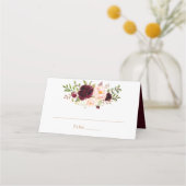 Bloemige bordeauxroze groene elegante plaatskaart plaatskaartje (Voorkant)