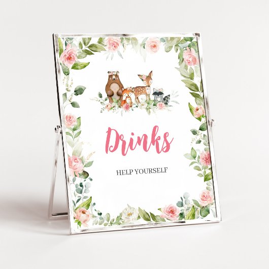 Bloemige bos baby shower drankbord poster