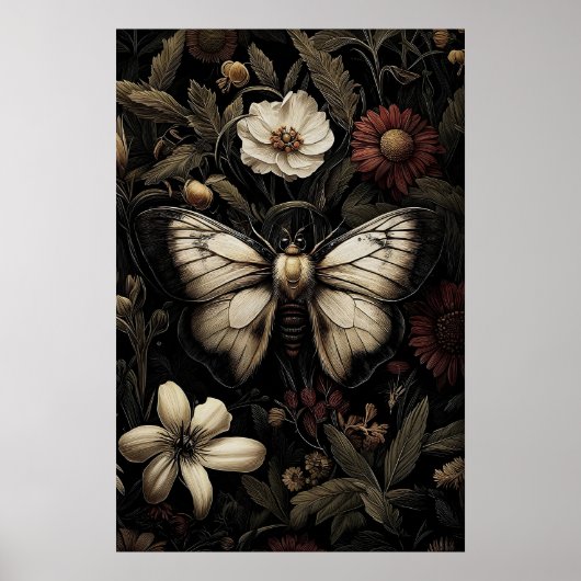 Bloemige bosmotvlinderprint, donker poster (Voorkant)