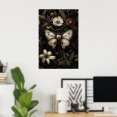 Bloemige bosmotvlinderprint, donker poster (Thuiskantoor)