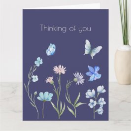 Bloemige botanische blauwe 'Denk aan Jou' Kaart