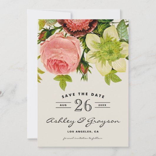 Bloemige Botanische Bloemen Bewaar de Datum Aankon Save The Date (Voorkant)