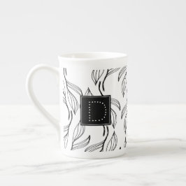 Bloemige botanische groene zwart-wit monogram porselein kop
