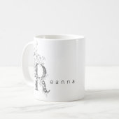 Bloemige botanische monogram "R" Aangepaste tekst  Koffiemok (Voorkant links)