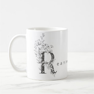 Bloemige botanische monogram "R" Aangepaste tekst Koffiemok