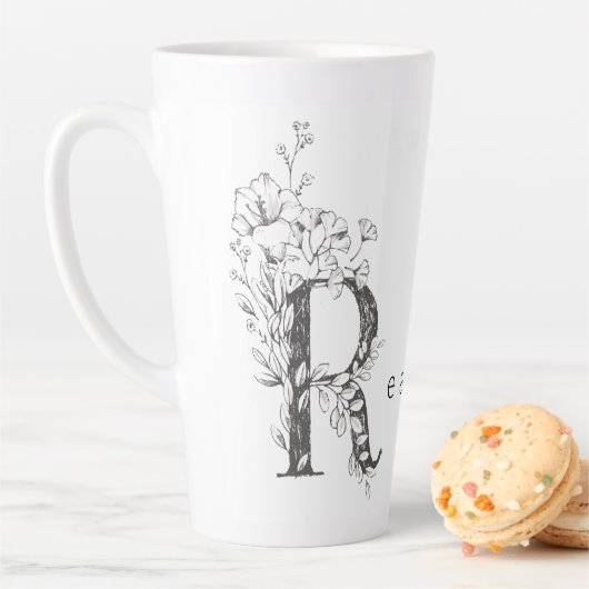 Bloemige botanische monogram "R" Aangepaste tekst  Latte Mok (In situ)