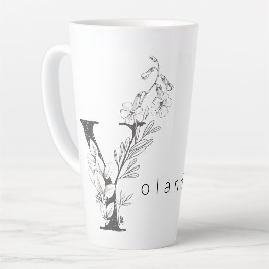 Bloemige botanische monogram "Y" Aangepaste tekst  Latte Mok (Linkerhoek)