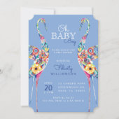 Bloemige Botanische Ooievaar Jongens Baby Shower U Kaart (Voorkant)