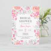 Bloemige botanische tuin roze perzik bruidsdouche kaart (Staand voorkant)