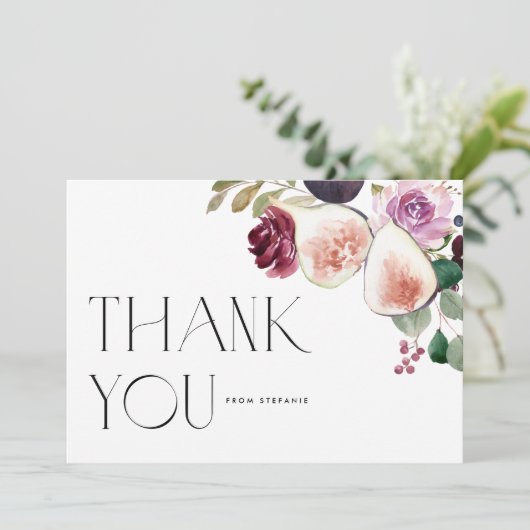 Bloemige Bourgogne Bloemen met Vijgen en Besjes Bedankkaart (Staand voorkant)