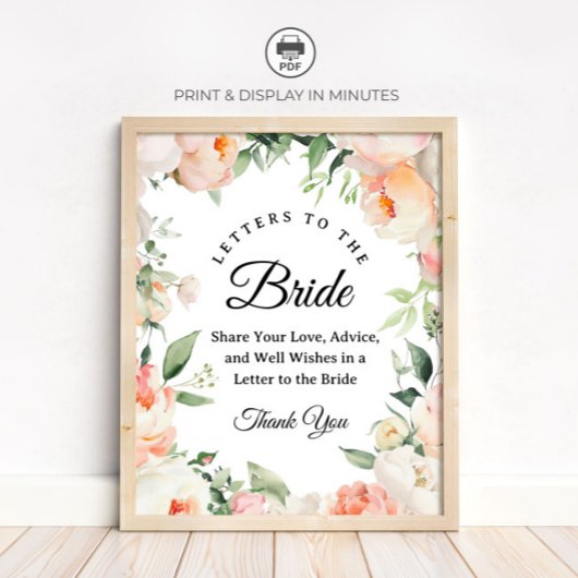 Bloemige "Brieven aan de Bruid" Bruiloftfeest bord Poster