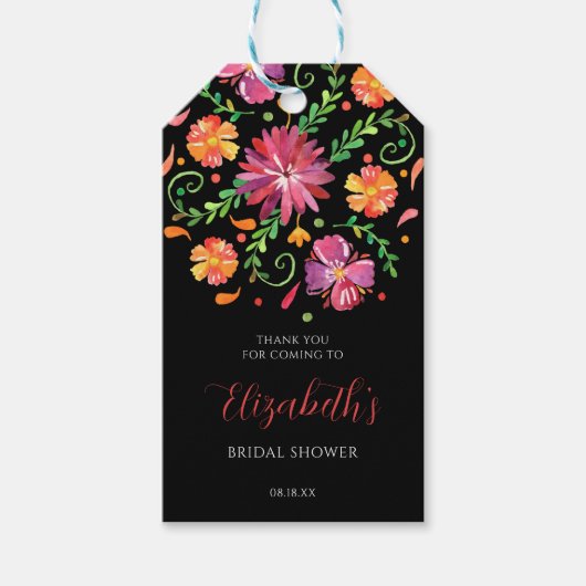 Bloemige Bruidsdouche op de Dag van de Doden Cadeaulabel (Voorkant)