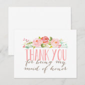 Bloemige bruidsmeisje bedankje bedankkaart (Voorkant / Achterkant)
