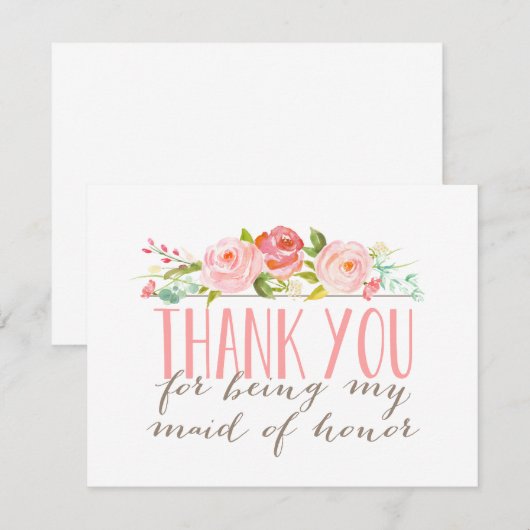 Bloemige bruidsmeisje bedankje bedankkaart (Voorkant / Achterkant)