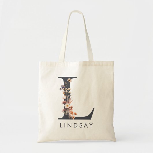 Bloemige bruidsmeisje letter L Tote Bag (Voorkant)