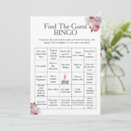 Bloemige Bruiloftsfeest Bingo spel voor gasten Kaart