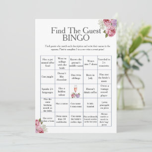 Bloemige Bruiloftsfeest Bingo spel voor gasten Kaart