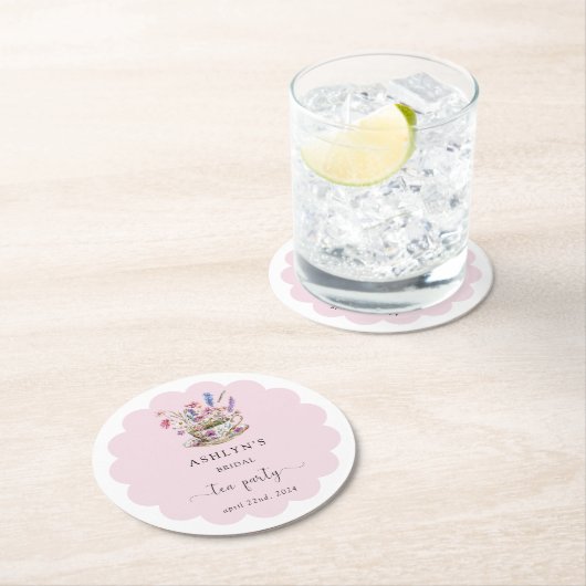 Bloemige Bruiloftsfeest Thee Party Papieren Onderz Ronde Kartonnen Onderzetter (Insitu)