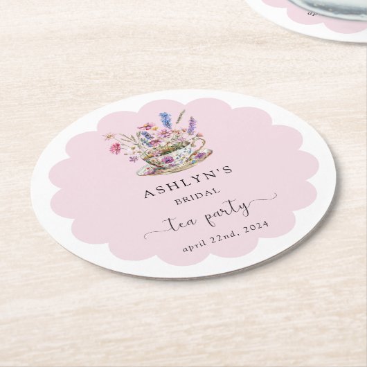 Bloemige Bruiloftsfeest Thee Party Papieren Onderz Ronde Kartonnen Onderzetter (Gebogen)