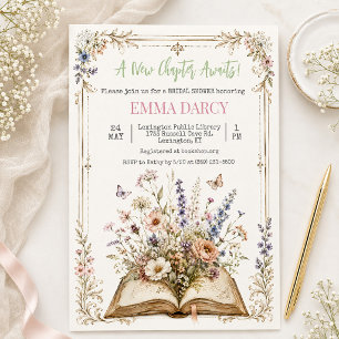 Bloemige bruiloftsuitnodiging met boekthema kaart