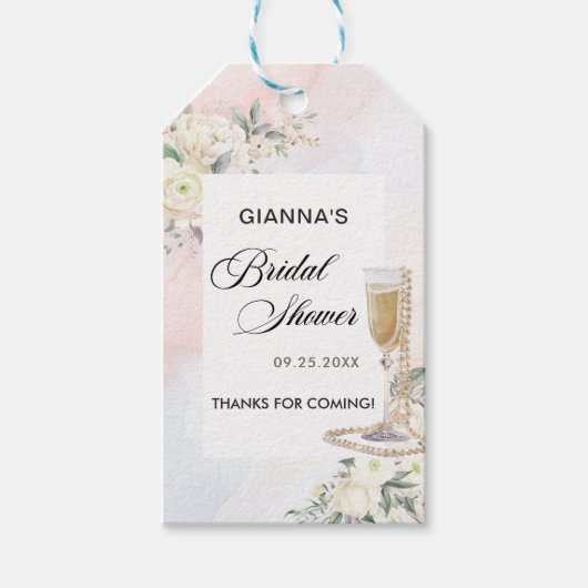 Bloemige Brunch En Bruisende Bruids-Shower Cadeaulabel (Voorkant)