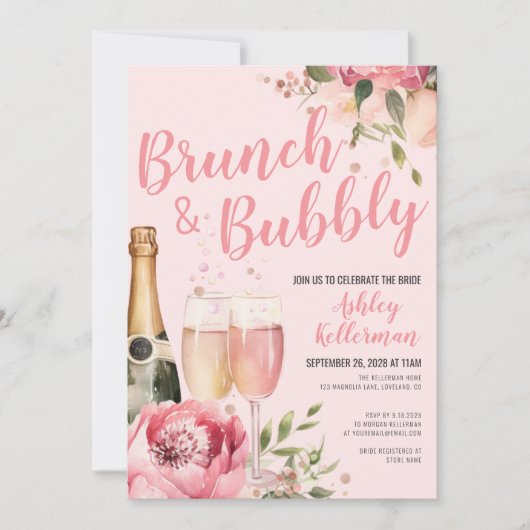 Bloemige Brunch En Bruisende Bruidsdouche Kaart (Voorkant)