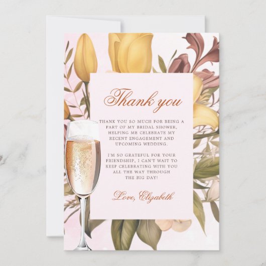 Bloemige Brunch En Bruisende Bruidsfeest Bedankkaart (Voorkant)