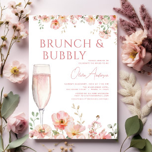 Bloemige Brunch en Bruisende Champagne Bruidsfeest Kaart