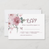 Bloemige Burgundy Stof Roze Rozen Trouw RSVP (Voorkant)