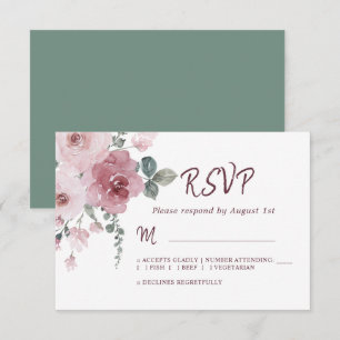 Bloemige Burgundy Stof Roze Rozen Trouw RSVP Kaartje