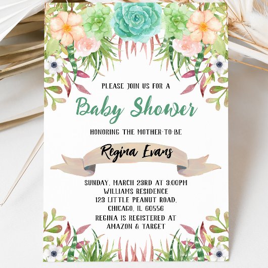 Bloemige Cactus Baby Shower Kaart