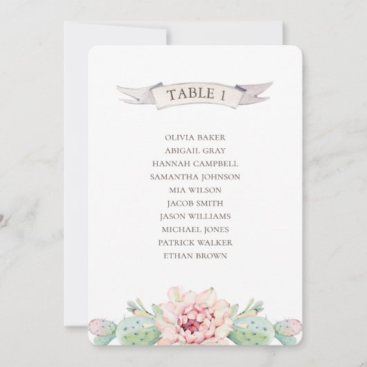 Bloemige cactus en succulent. Stoelenkaart voor de Kaart (Voorkant)