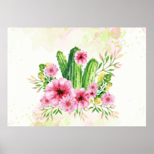 Bloemige Cactus Poster