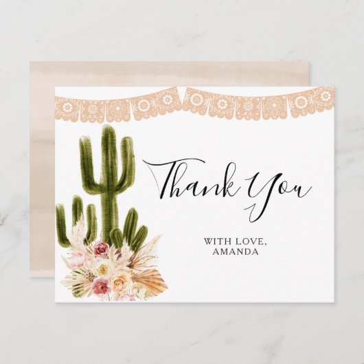 Bloemige Cactus Taco 'bout Love Dankkaart Bedankkaart (Voorkant / Achterkant)