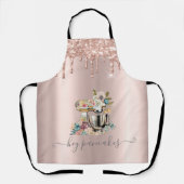 Bloemige Cake Mixer Glitter Druppels Roze Goud Schort (Voorkant)
